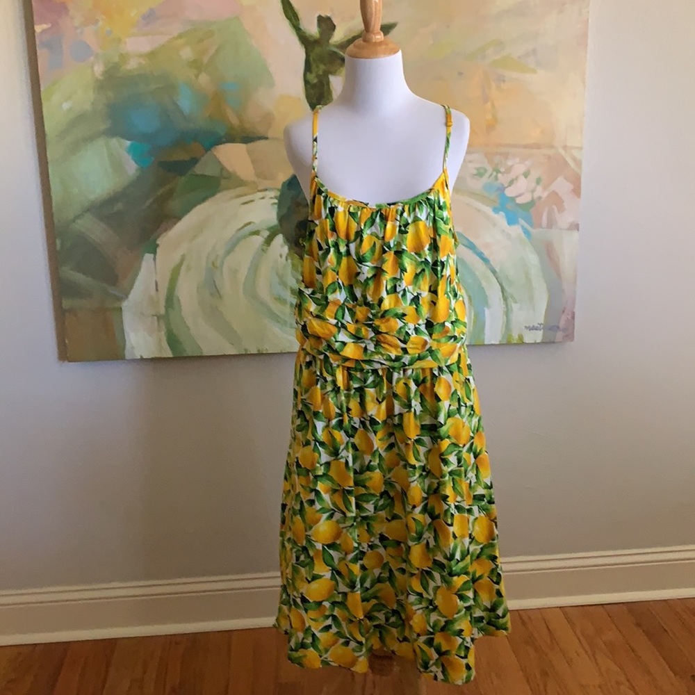 Retrolicious Lemon Print Dress Yellow Green 2X